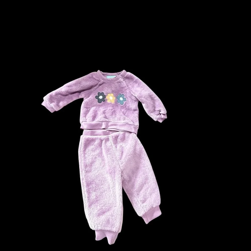 Infant Girl 6 Mo Pekkle Fleece Jogger/sweatsuit Lot Unicorn‎ & Flowers Preowned